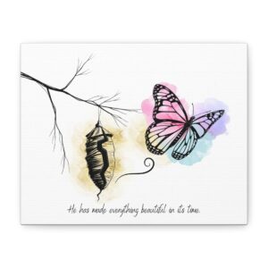 Christian scripture butterfly canvas art everything beautiful in its time print wall decor ready to hang