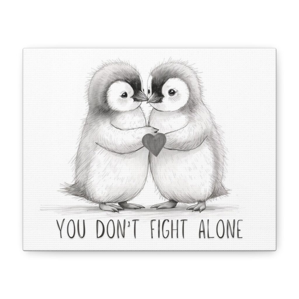 You don't fight alone penguin heart canvas art print wall decor ready to hang