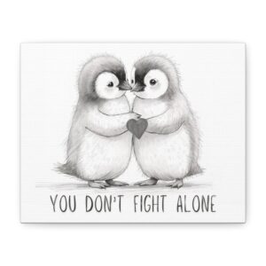 You don't fight alone penguin heart canvas art print wall decor ready to hang